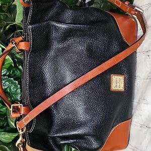 Dooney & Burke Brenna 3 Section Black/Brown Pebbled Leather Hand/Shoulder Bag